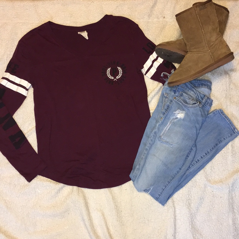 Maroon long sleeve varsity tee
